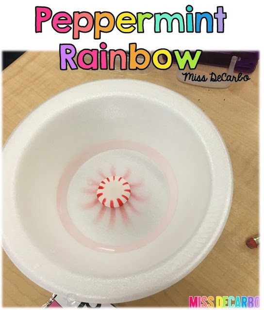 An easy, fun science experiment that uses peppermint candy! Students will hypothesize and draw conclusions about their peppermint rainbow. A comprehension printable song is also included in this blog post, as well as a fun little Christmas game for oral language! Lots of great FREE ideas in this post by Miss DeCarbo!