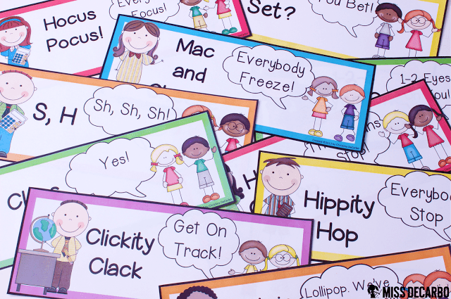 Quiet Chant posters for classroom management: This post contains a BIG collection of fun and engaging activities, lessons, and ideas for the first week of school! - by Miss DeCarbo