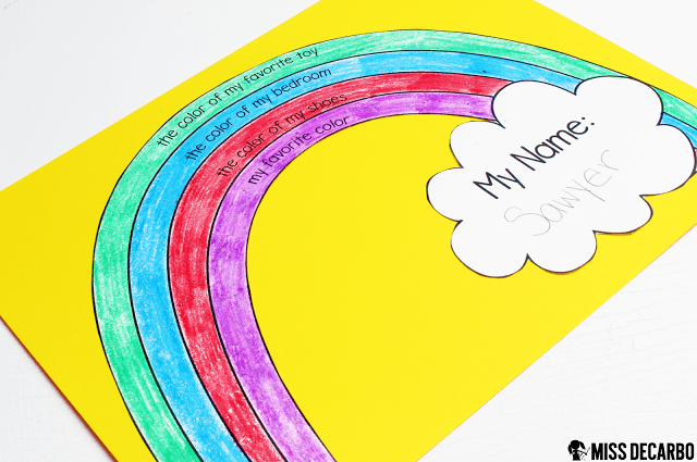 All About Me rainbow craftivity - This post contains a BIG collection of fun and engaging activities, lessons, and ideas for the first week of school! - by Miss DeCarbo